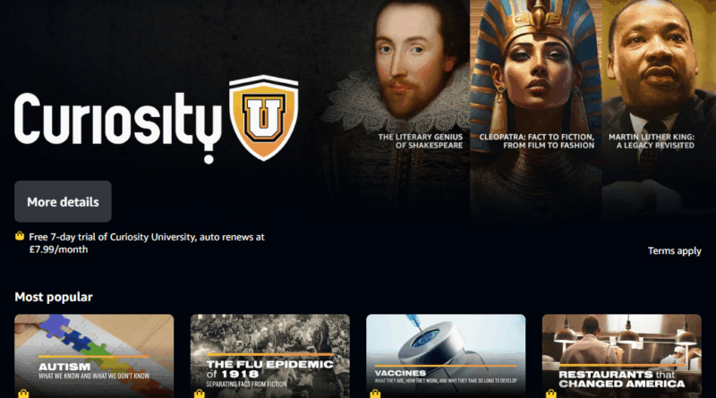 Curiosity University Now Available on Amazon Prime Video Channels in the UK